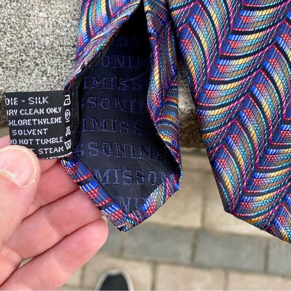 Missoni 100% Silk Mens Tie Colorful Geometric Design Work Wear Designer - Picture 4 of 16